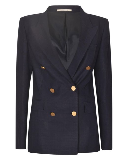 Tagliatore Blue Double-Breasted Fitted Blazer