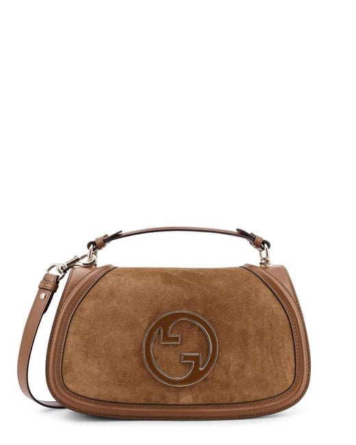 Gucci Brown Blondie Medium Suede Handbag With Leather Inserts