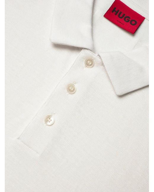 Boss White Polo Shirt Linen-Blend Lyocell for men