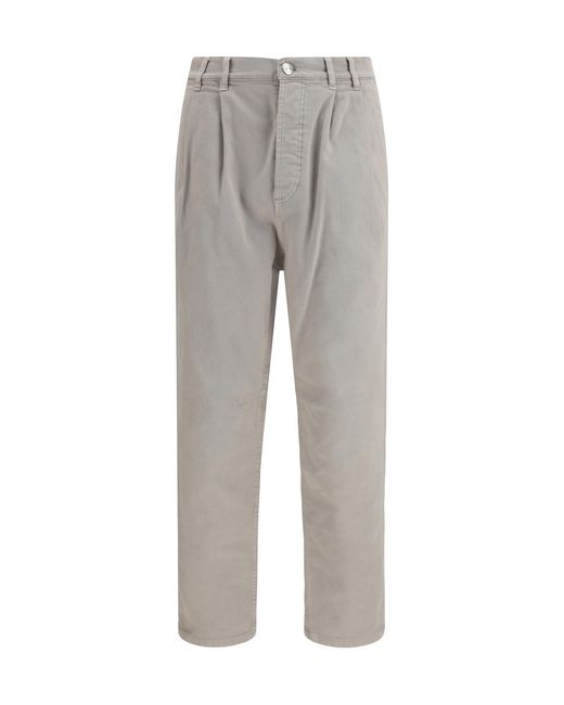 Brunello Cucinelli Gray Stretch Canvas Pants Cotton; Elastane for men