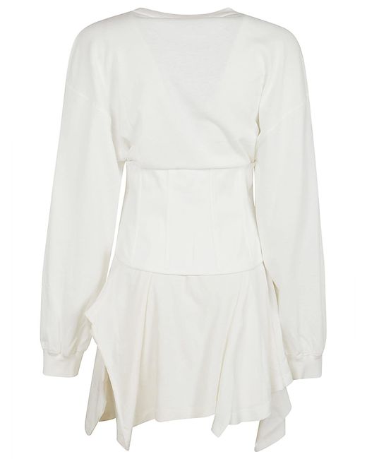 Acne White Round Neck Asymmetric Ribbed Dress