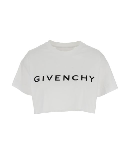 Givenchy Gray White Cropped T-shirt With Printed Logo In Cotton