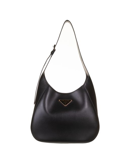 Prada Black Leather Shoulder Bag With Triangle Logo