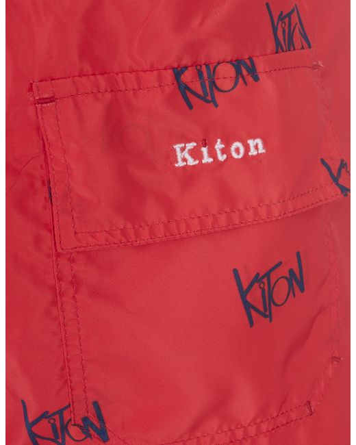 Kiton Red Swim Shorts With All-over Logo for men
