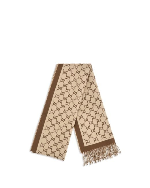 Gucci Natural Gg All-Over Wool Scarf Merino Ovis Aries