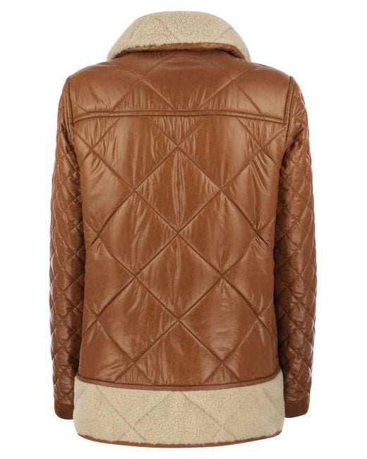 Fay Brown 3 Quilted Hooks With Shearling Effect Inserts Jacket