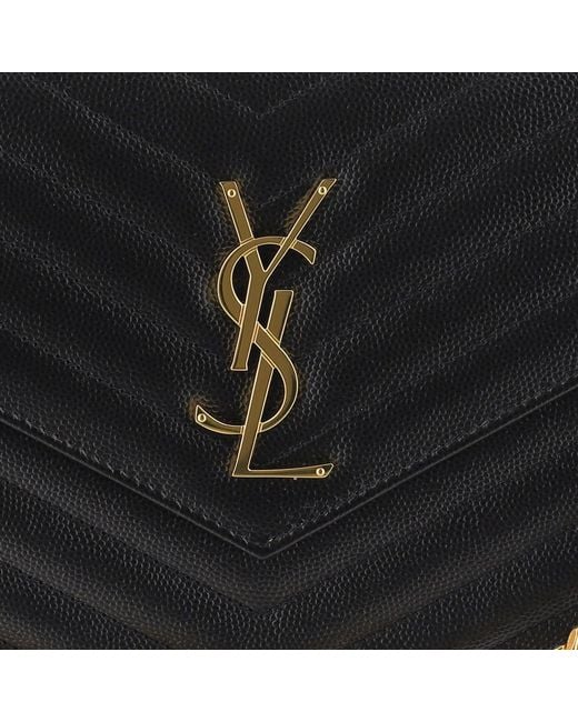 Saint Laurent Black Wallet With Chain Quilted Leather Shoulder Bags