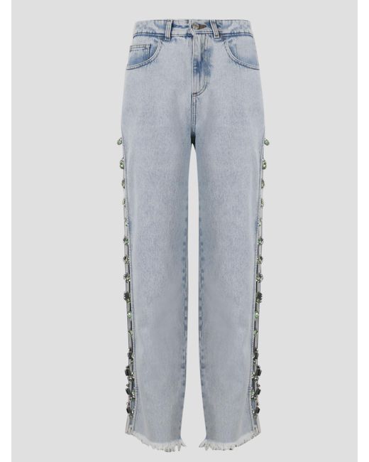 Gcds Blue Crystals Chain Jeans