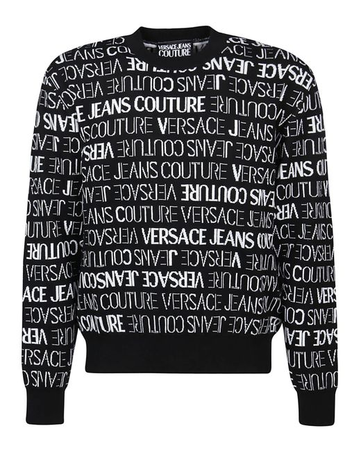 Versace Jeans Couture Denim Round Neck Multilogo Sweater in e Black ...