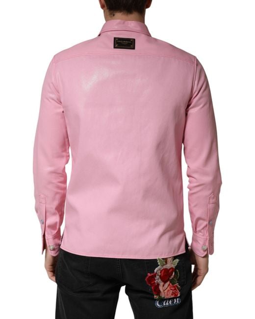 Dolce & Gabbana Pink Cotton Collared Button Down Shirt for men