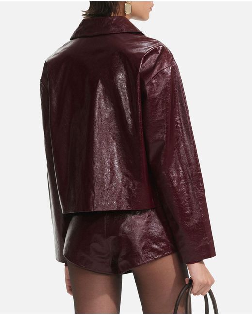 Self-Portrait Red Burgundy Leather Jacket
