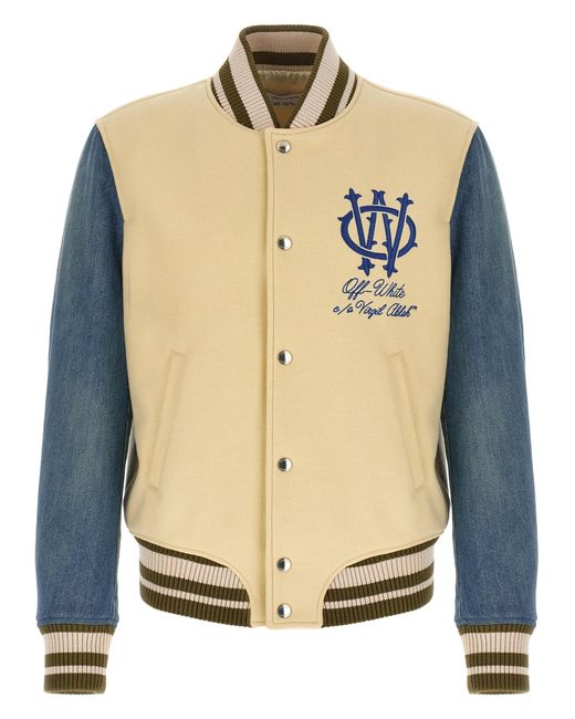 Off-White c/o Virgil Abloh Metallic Gothic Wool Denim Varsity Puffer Jackets for men