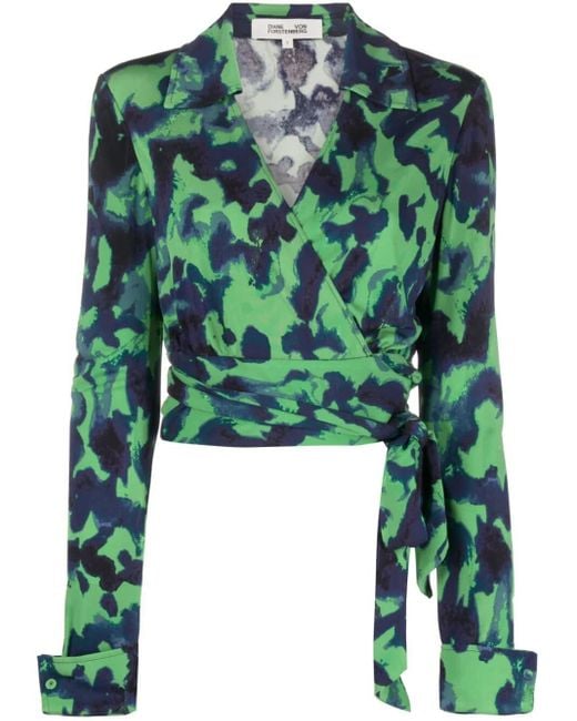 Diane von Furstenberg Abstract print Wrap Blouse in Green Lyst