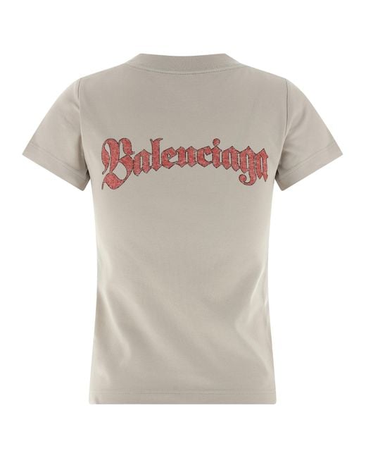 Balenciaga Gray Logo Print T-Shirt Cotton