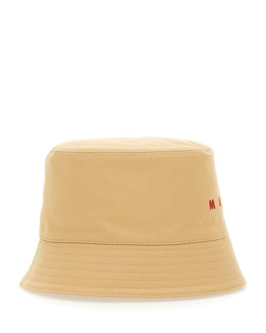 Marni Natural Bucket Hat With Logo for men