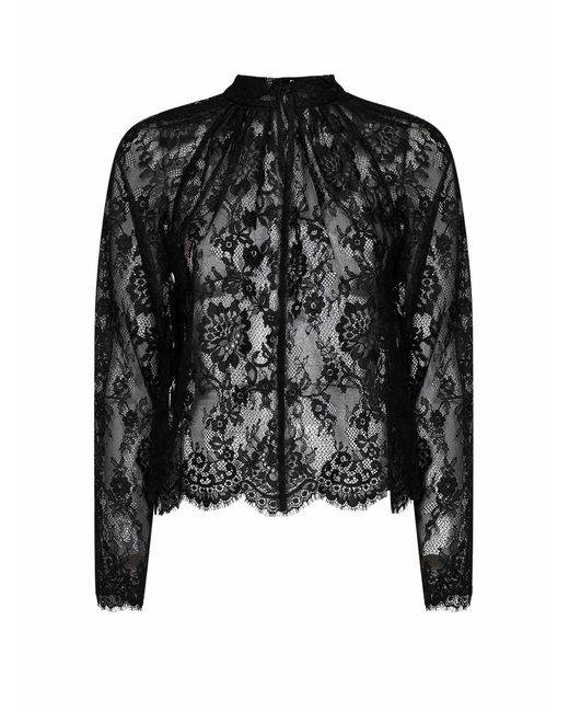 Self-Portrait Black Lace Long-Sleeved Blouse