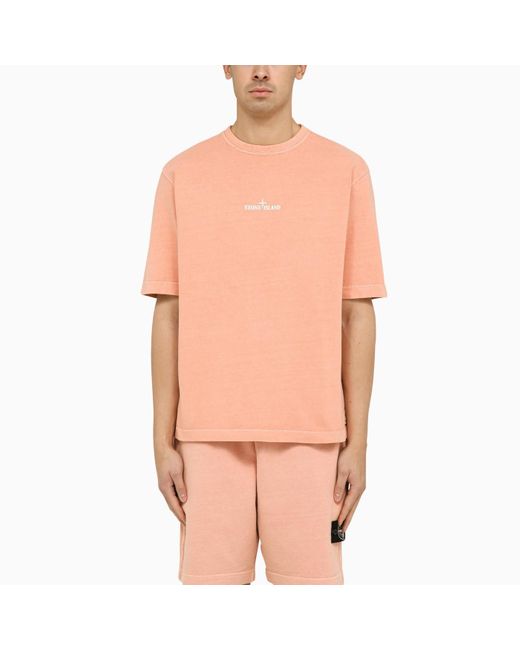Stone Island Pink Rust-coloured Cotton T-shirt With Logo for men