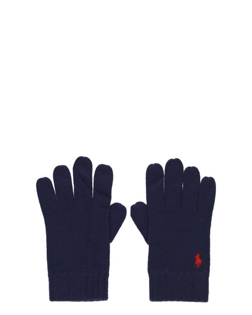 Polo Ralph Lauren Blue Logo Embroidered Knitted Gloves for men
