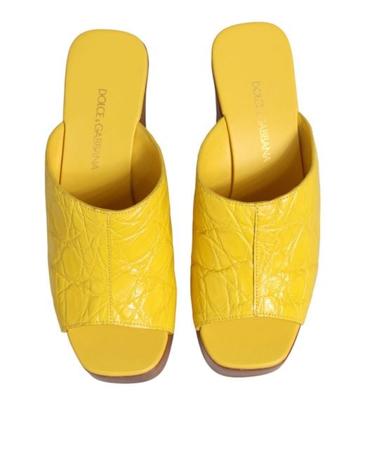 Dolce & Gabbana Yellow Leather Wood Mule Wedge Slides Shoes 100Iman