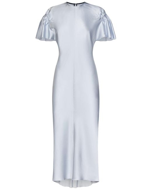Victoria Beckham Blue Gathered Sleeve Midi Dress Midi Dress