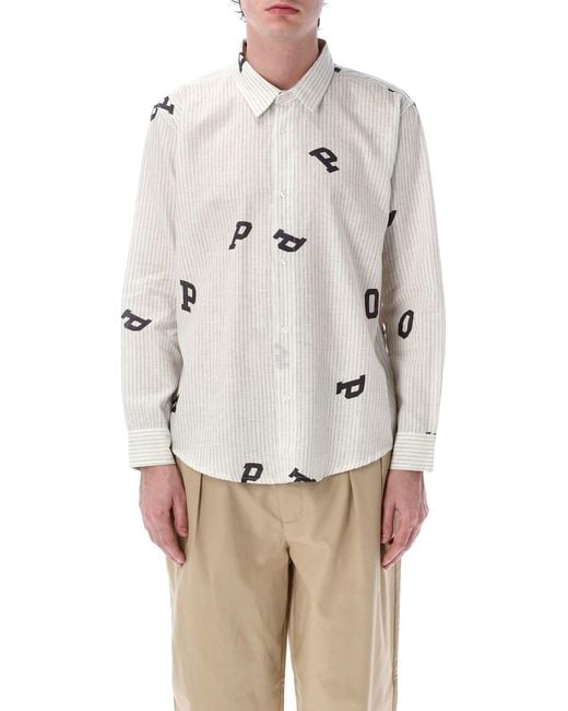 Pop Trading Co. Gray Pop Letters Striped Shirt for men