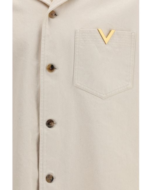 Valentino White Signature Vlogo Bowling Shirt Cotton for men