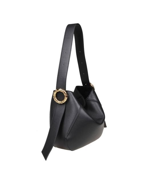 Lanvin Black Leather Hobo Shoulder Bag With Side Buckles