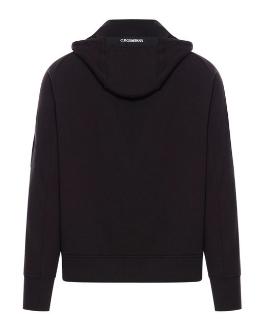 C P Company Black Diagonal Raised Fleece Full Zip Hooded Sweatshirt for men