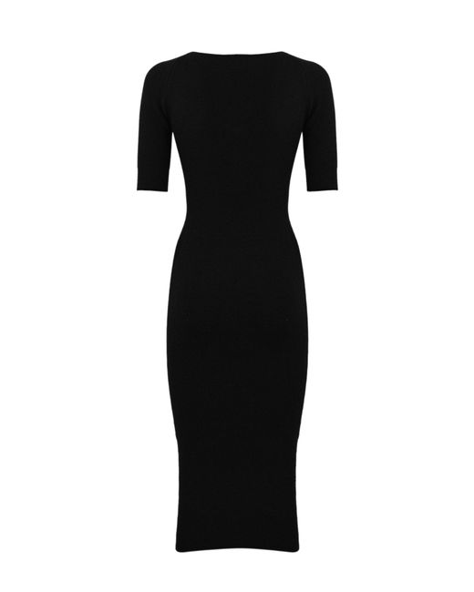 Elisabetta Franchi Black Wool Dress With Jeweled Bow