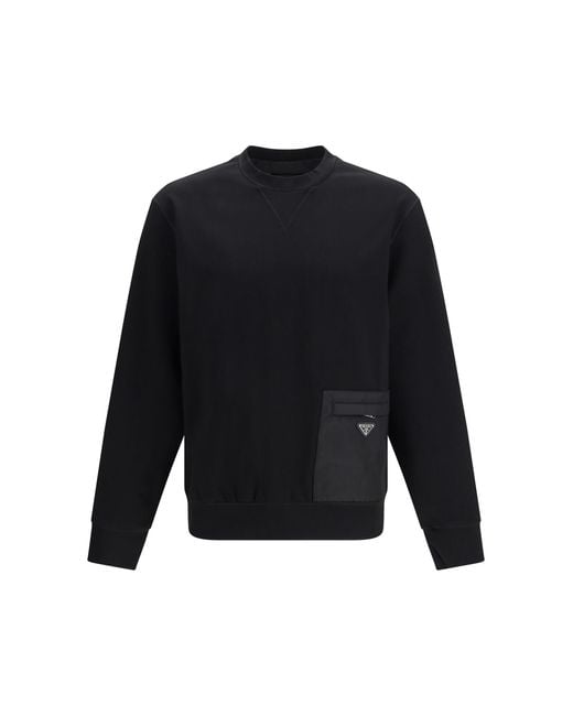 Prada Black Sweatshirt Stretch Jersey Viscose Knitwear for men