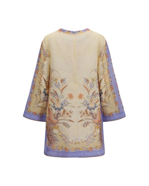 Zimmermann Natural Indra Floral Tunic Dress Biscuit Scarf Linen