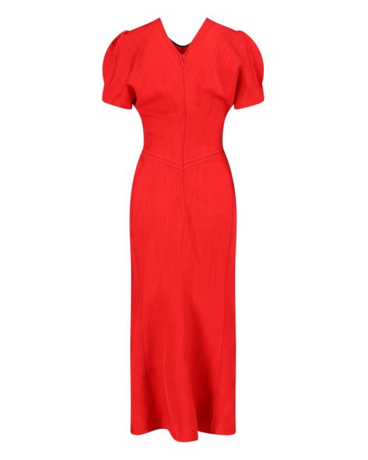 Victoria Beckham Red Draped Midi Dress
