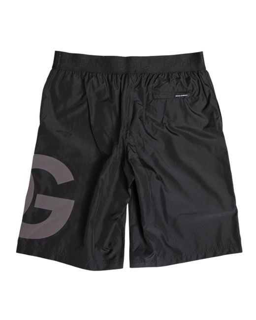 Dolce & Gabbana Black Logo Print Beachwear Men Shorts Swimwear for men