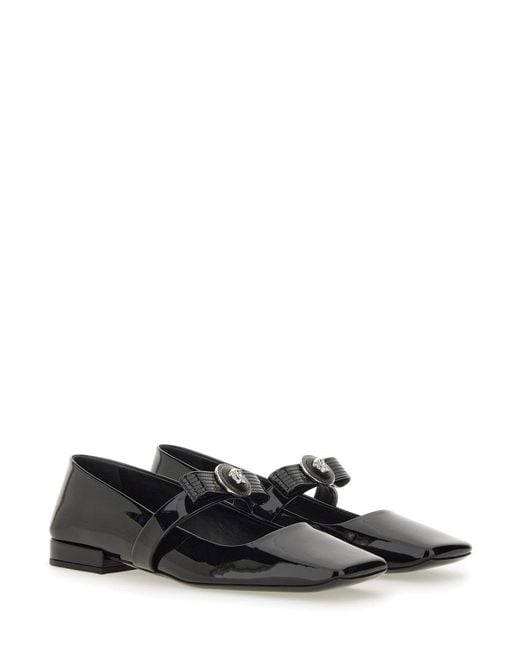 Versace White Patent Leather Ballerina With Ribbon Detail Goat Shoe