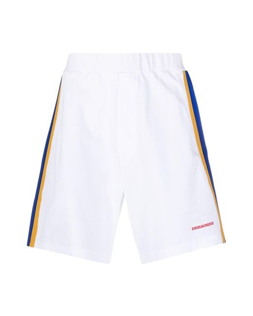 DSquared² White Side Stripe Logo Shorts for men