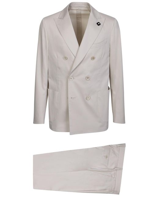 Lardini Gray Double Breasted Cream Suit for men