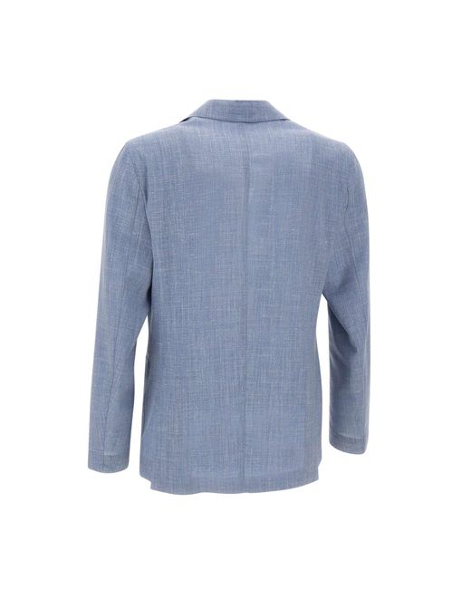 Barba Napoli Blue Wool, Silk And Linen Blazer for men