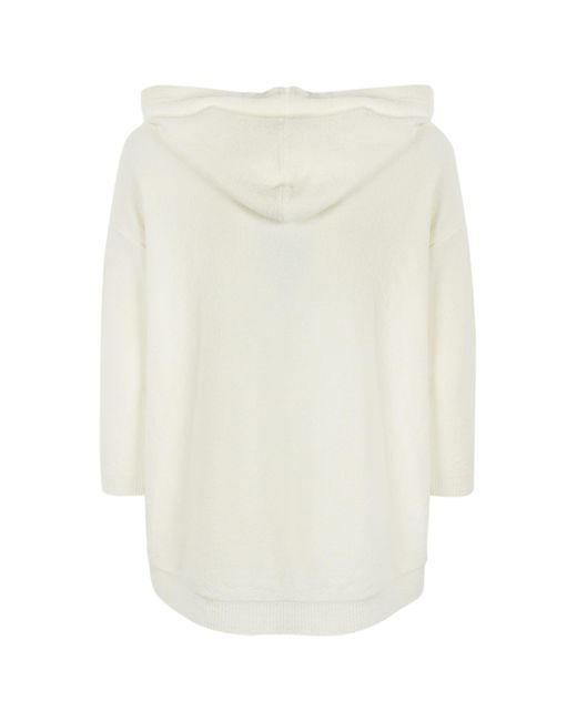 Elisabetta Franchi White Bouclé Cotton Sweatshirt With Logo On The Front