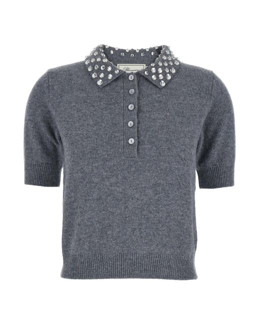 Blumarine Gray Polo Shirt With Collar Beaded