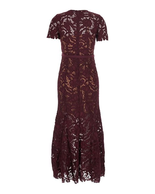 Self-Portrait Purple Long Lace Dress