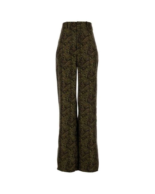 Saint Laurent Green Printed Twill Wide-Leg Pant