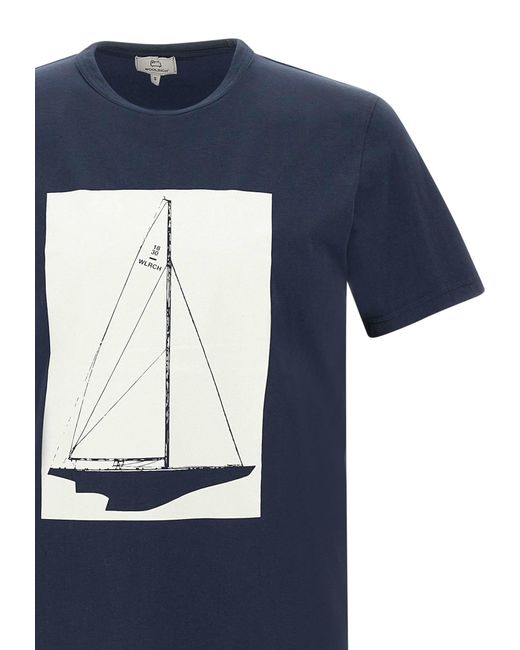 Woolrich Blue Boat Cotton T-Shirt for men