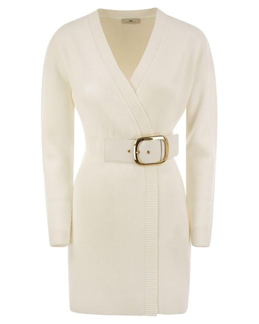 Elisabetta Franchi White Viscose Manteau Dress With Maxi Buckle