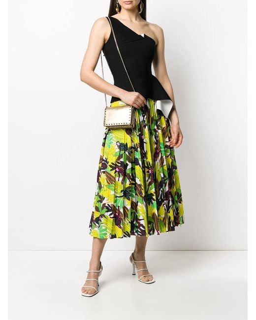 Valentino Green Monkey Forest Pleated Midi Skirt