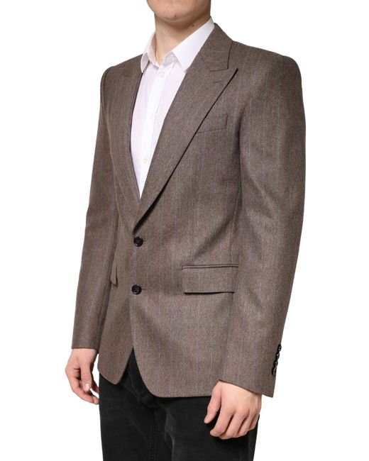 Dolce & Gabbana Brown Stripes Single Breasted Blazer Virgin Wool Clothing for men