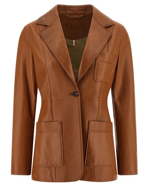Chloé Brown Leather Blazer Blazers