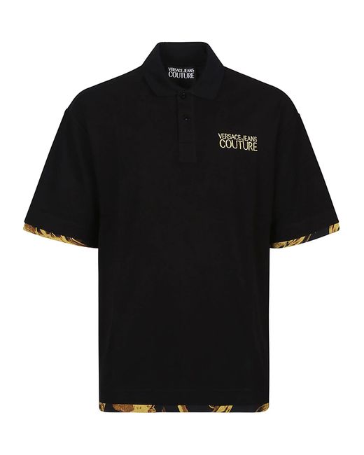 Versace Black Baroque Short Sleeve Polo Shirt for men