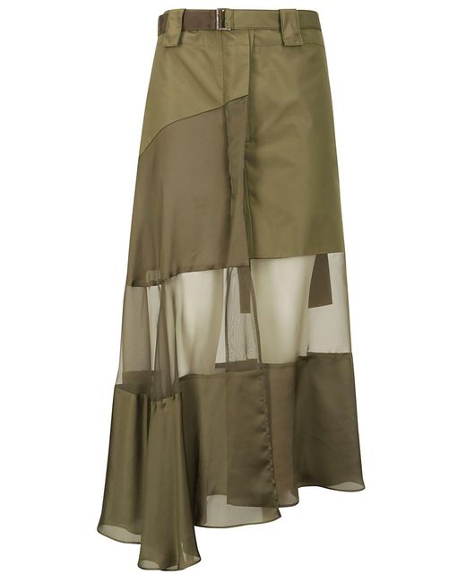 Sacai Green Fabric Combo Skirt