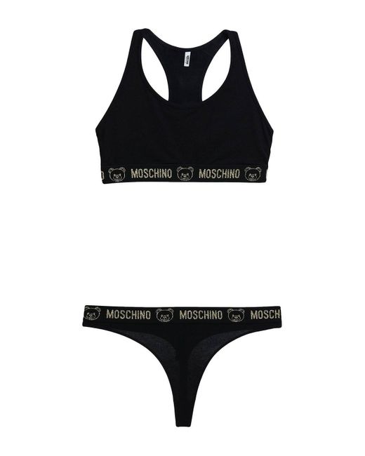 Moschino Black Logo Band Bra And Thong Set for men