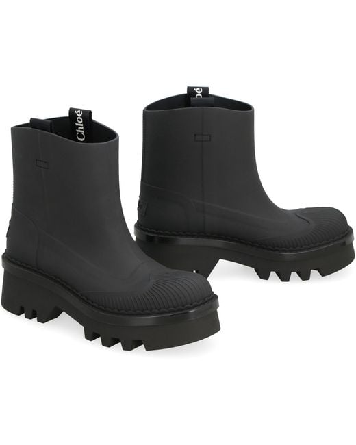 Chloé Black Raina Rubber Rain Boots Polyurethane